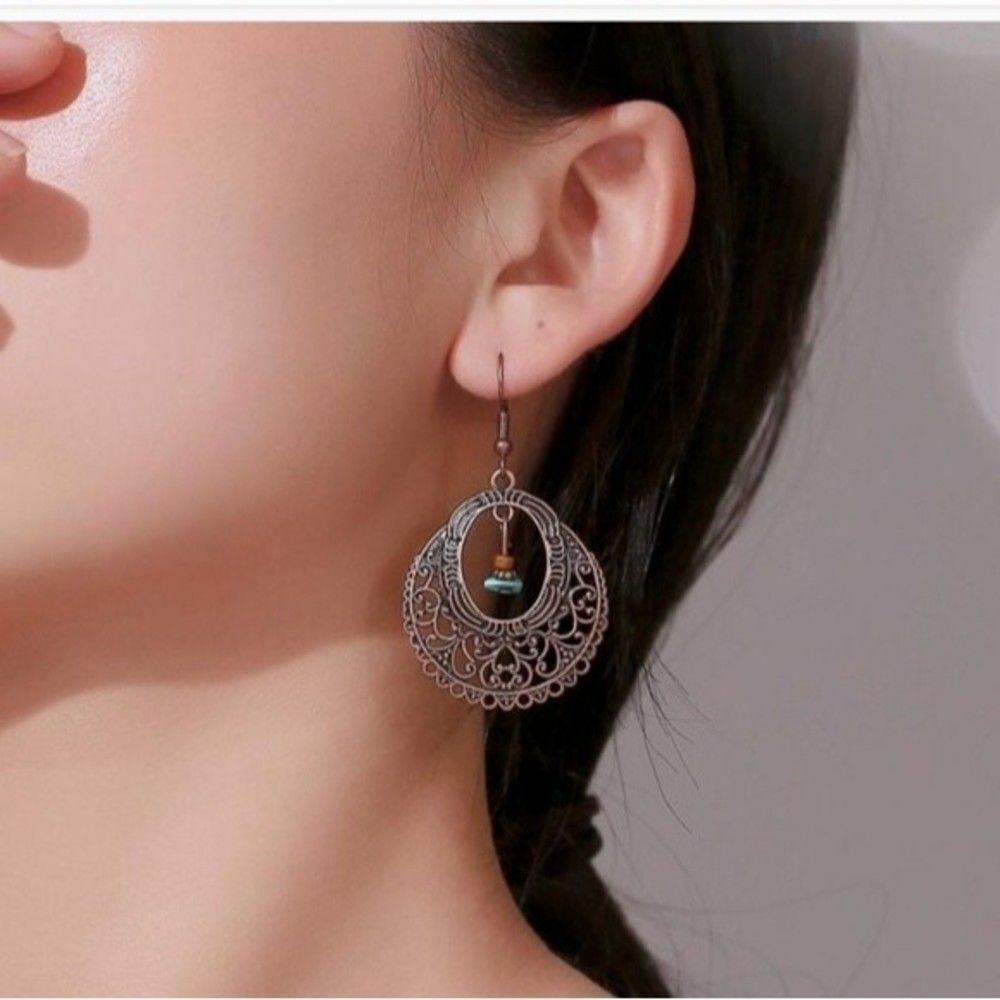 Brushed Copper Turquoise Earrings -  Never worn